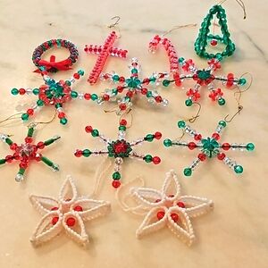 LOT OF 12 VINTAGE BEADED CHRISTMAS ORNAMENTS